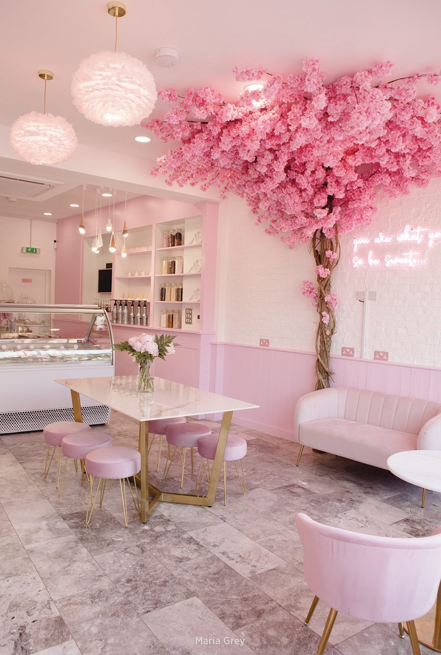 Our cherry-blossom parlour seating area