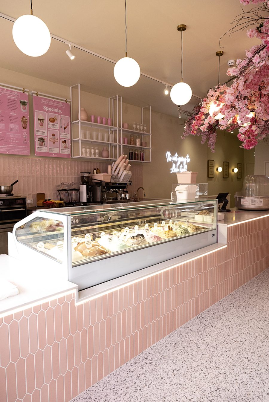 The gelato display counter